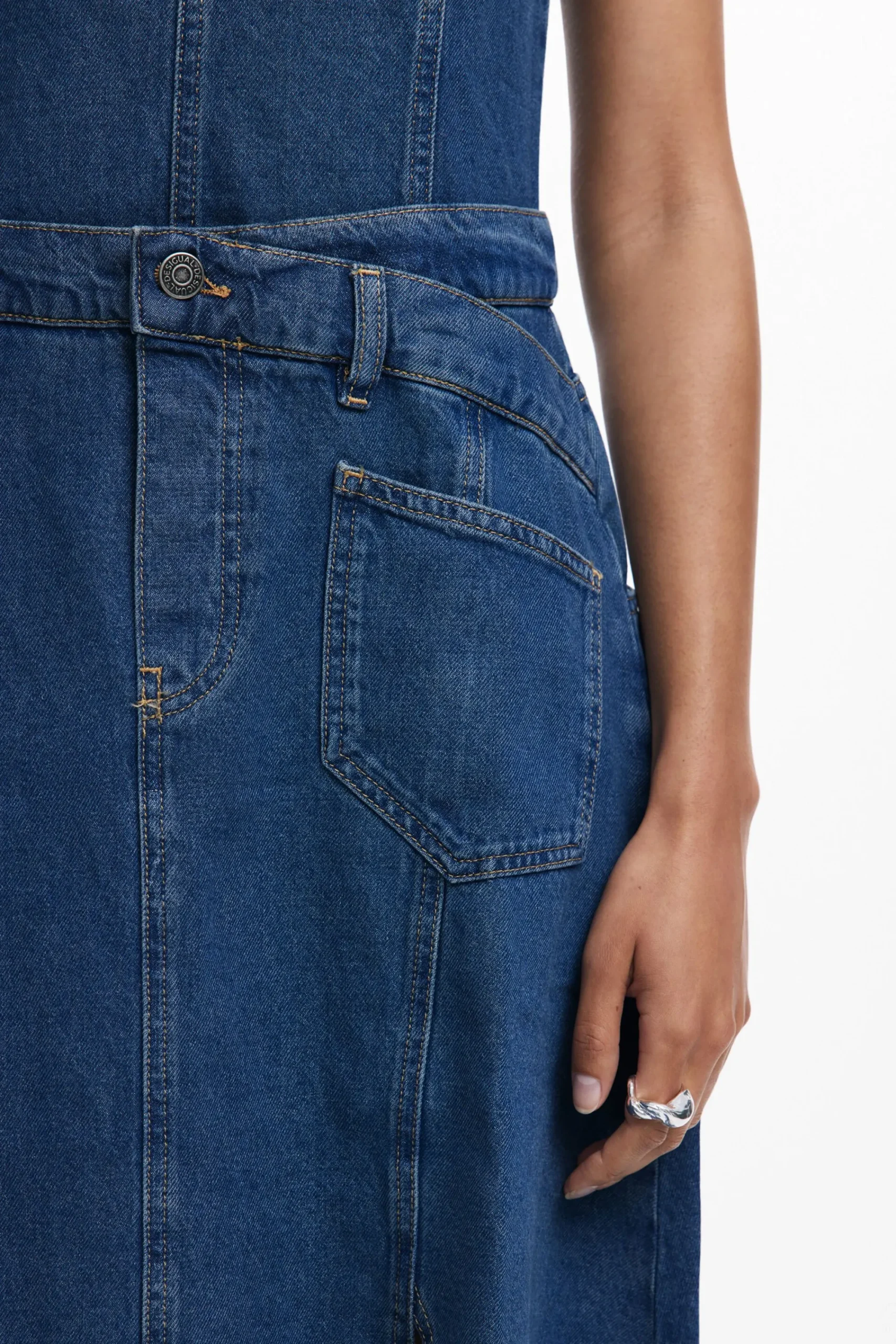 Vestidos Y Monos-Desigual Vestido midi denim