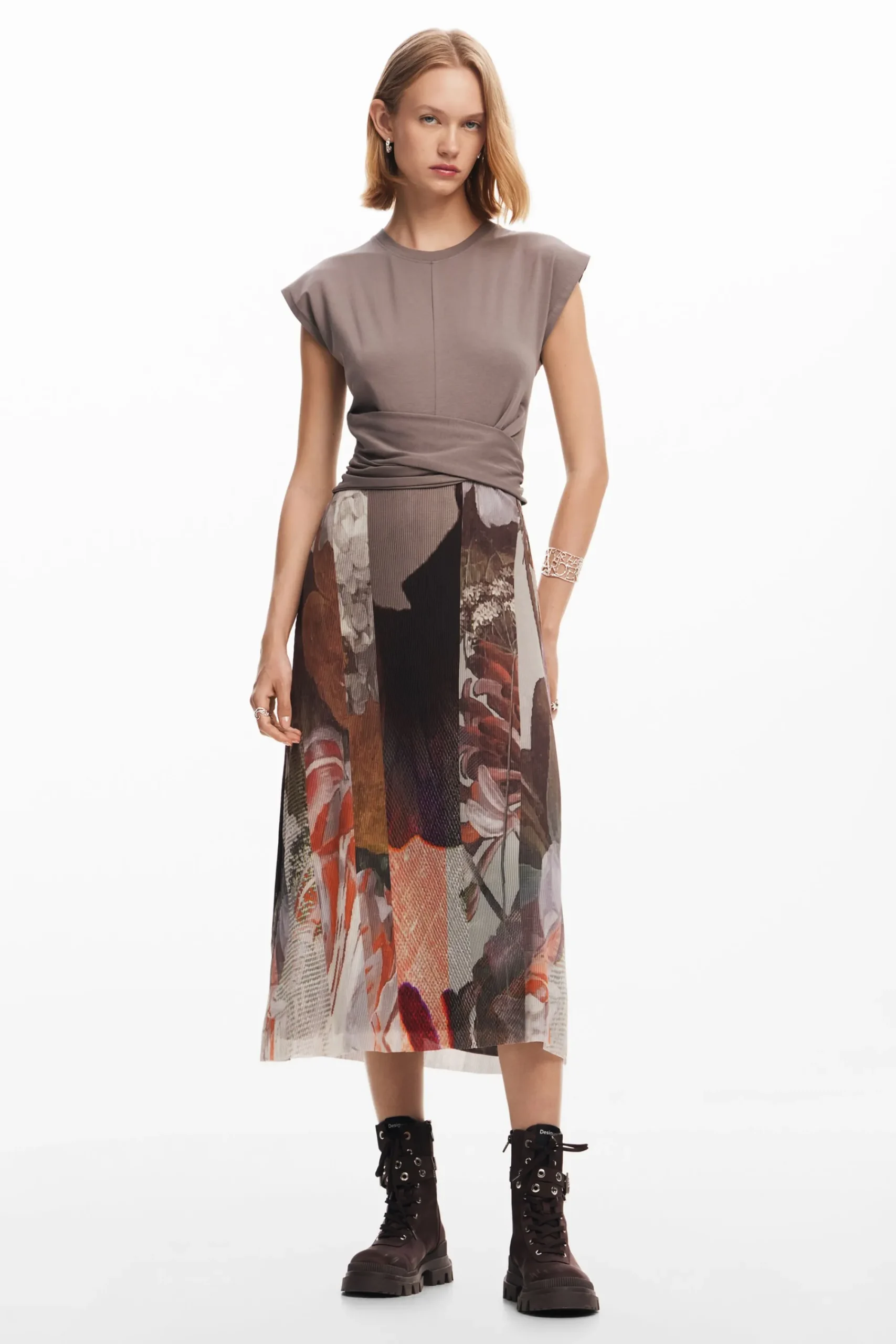 Vestidos Y Monos-Desigual Vestido midi híbrido flores